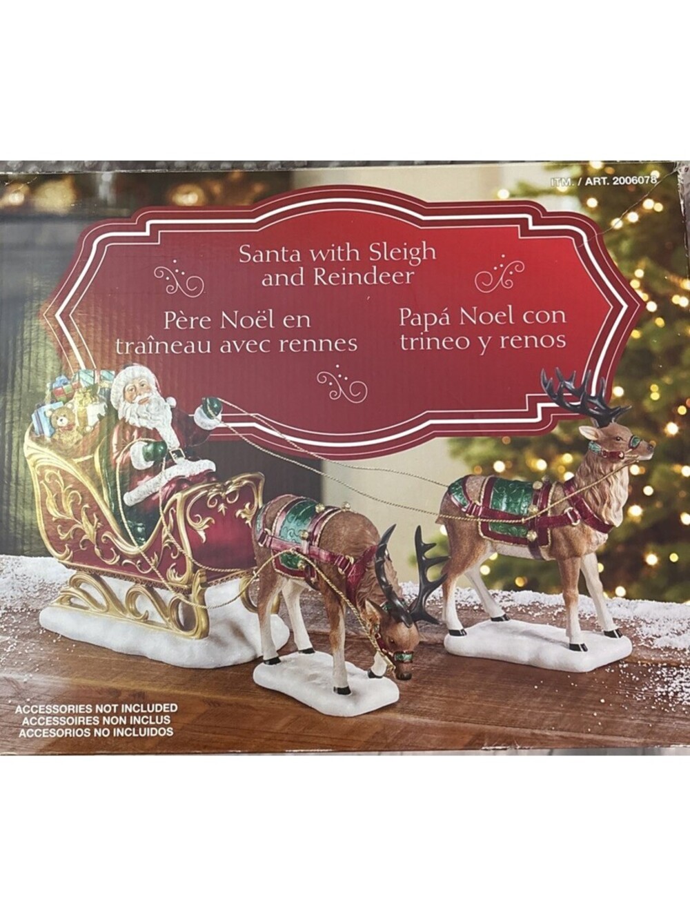 Costco Santa with Sleigh and Reindeer Holiday Christmas Decor Resin